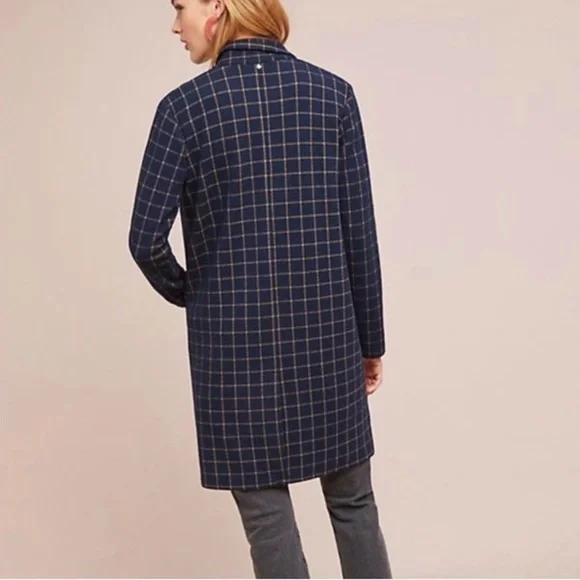 Anthropologie Harlyn Navy Plaid Jacket – Size Small – Snap Front – Mid Length - Picture 2 of 12